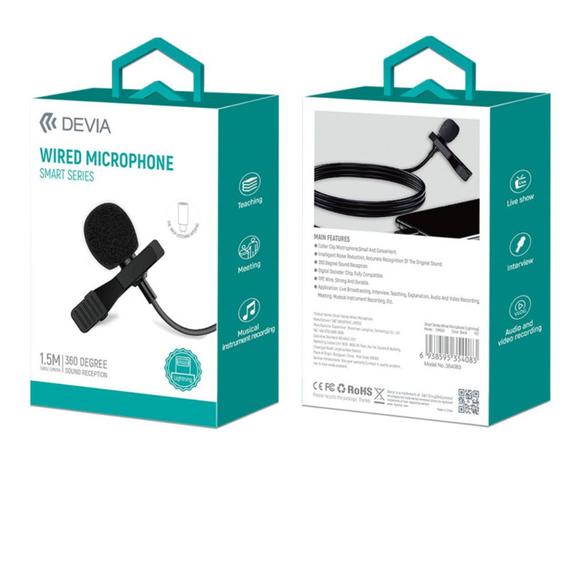 Microphone Wired Devia Smart Series - Jack 3.5 MM - Noir — Devia · Smarty Paris 18e